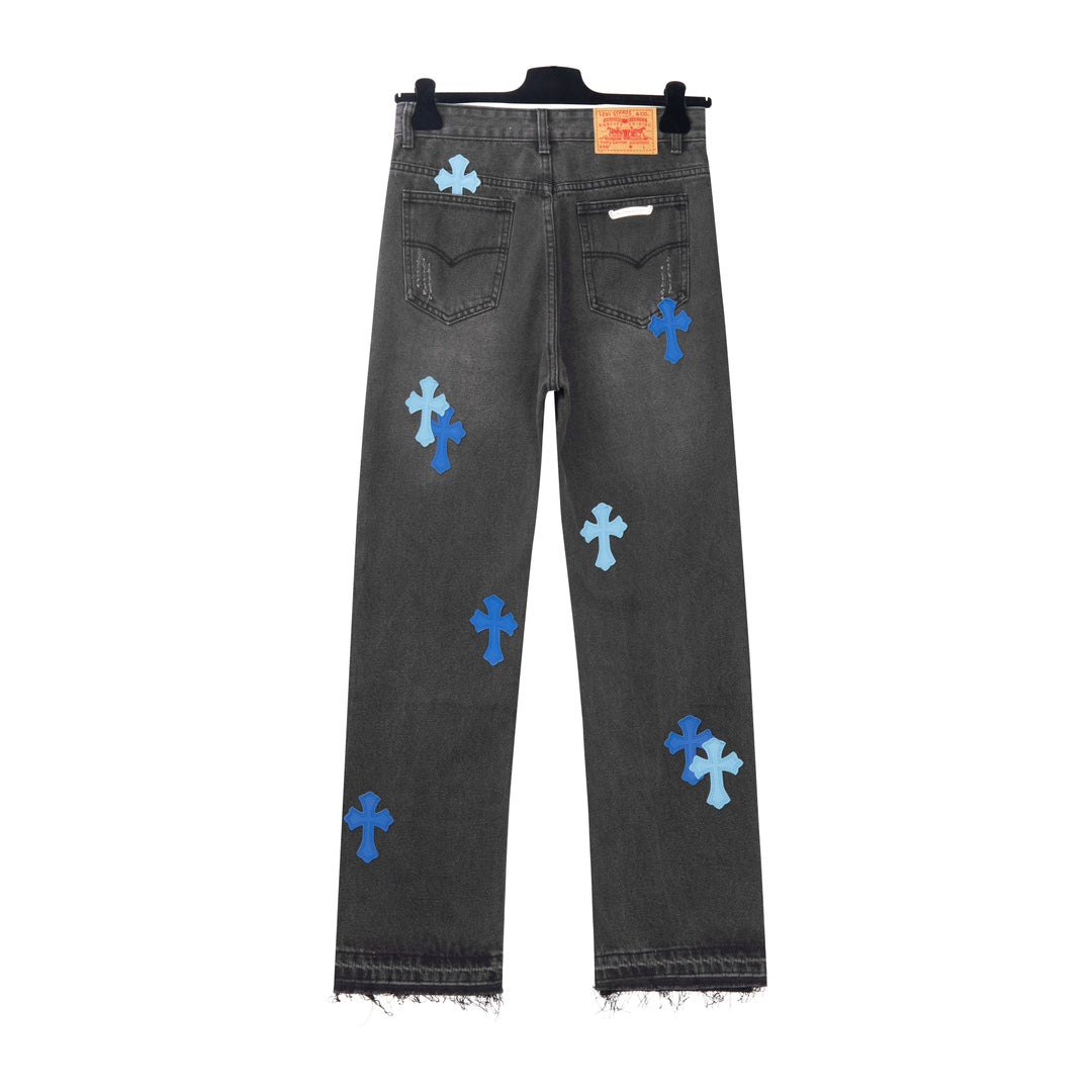 Chrome Hearts x Levis Blue Cross Patch Black Denim Jeans