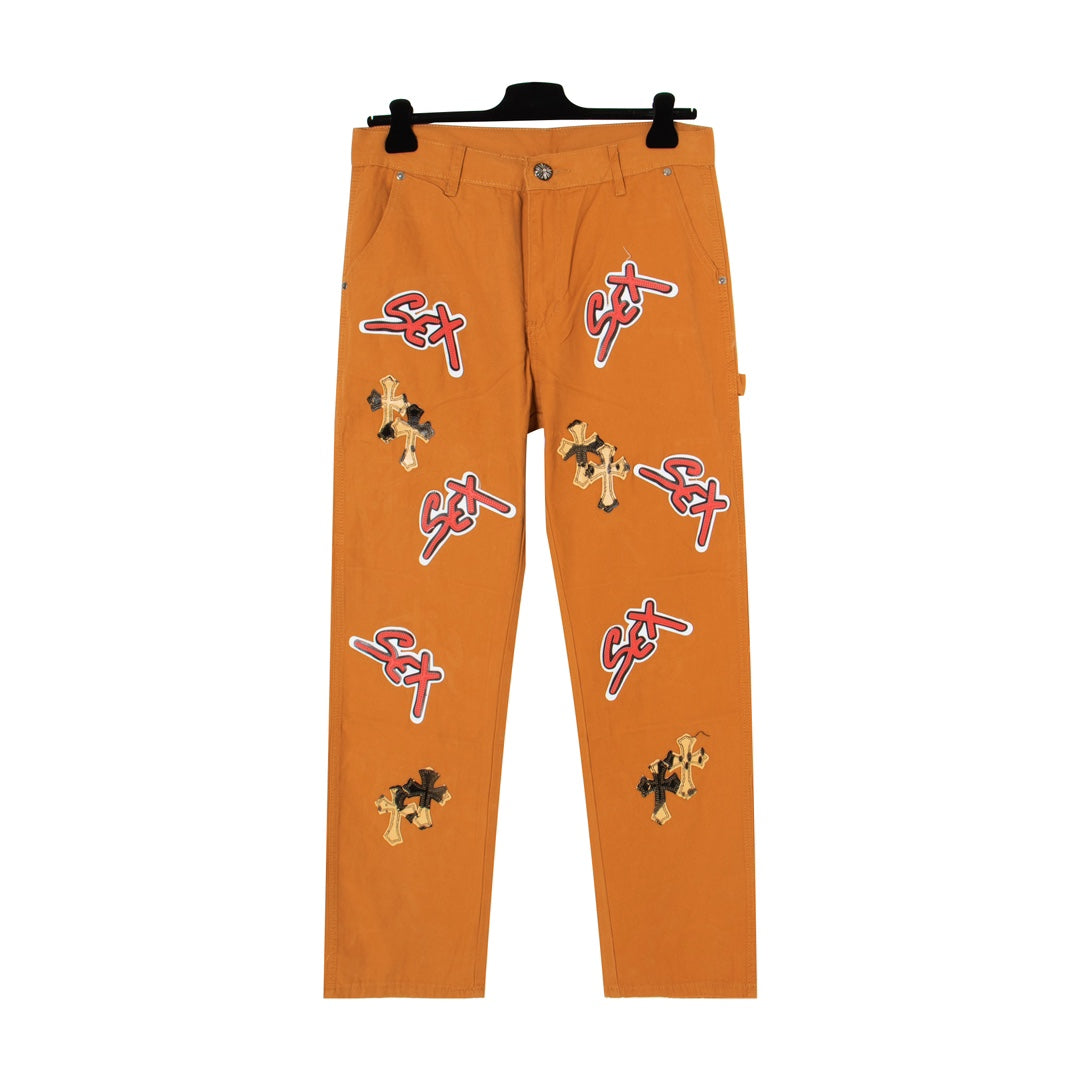 Chrome Hearts x Matty Boy Orange/Khaki Embroidered Patch Carpenter Pants