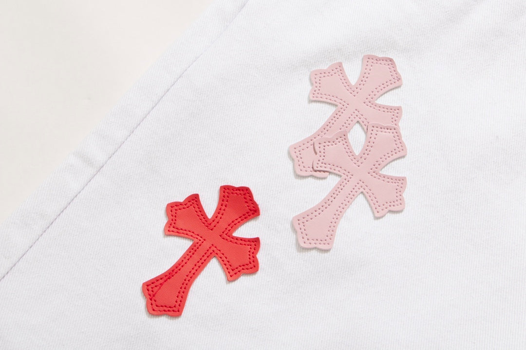 Chrome Hearts x Levis Pink/Red Cross Patch White Denim Jeans