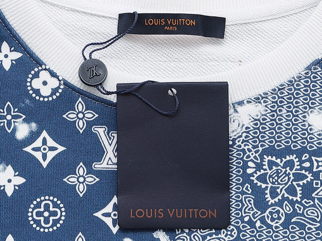 Louis Vuitton Blue Monogram Graphic Design White Sweater