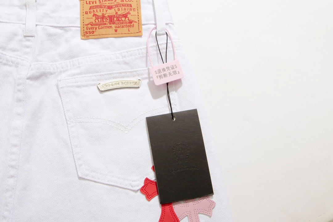 Chrome Hearts x Levis Pink/Red Cross Patch White Denim Jeans