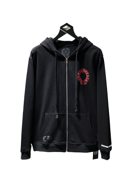 Chrome Hearts White Cemetery Red Horse Shoe Zip-Up Hoodie