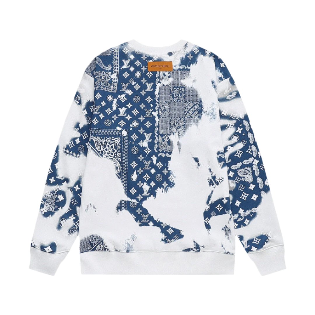 Louis Vuitton Blue Monogram Graphic Design White Sweater