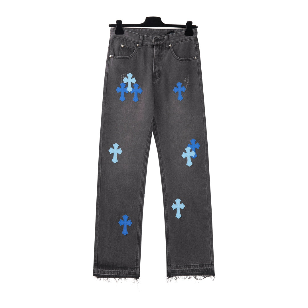 Chrome Hearts x Levis Blue Cross Patch Black Denim Jeans