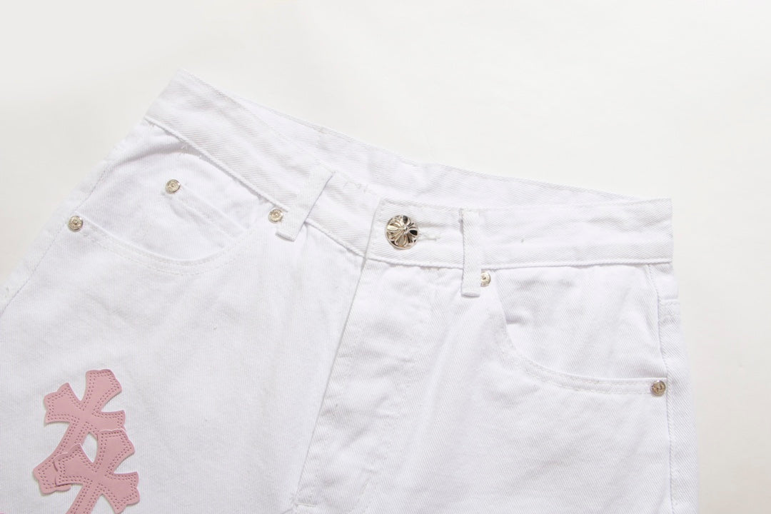 Chrome Hearts x Levis Pink/Red Cross Patch White Denim Jeans