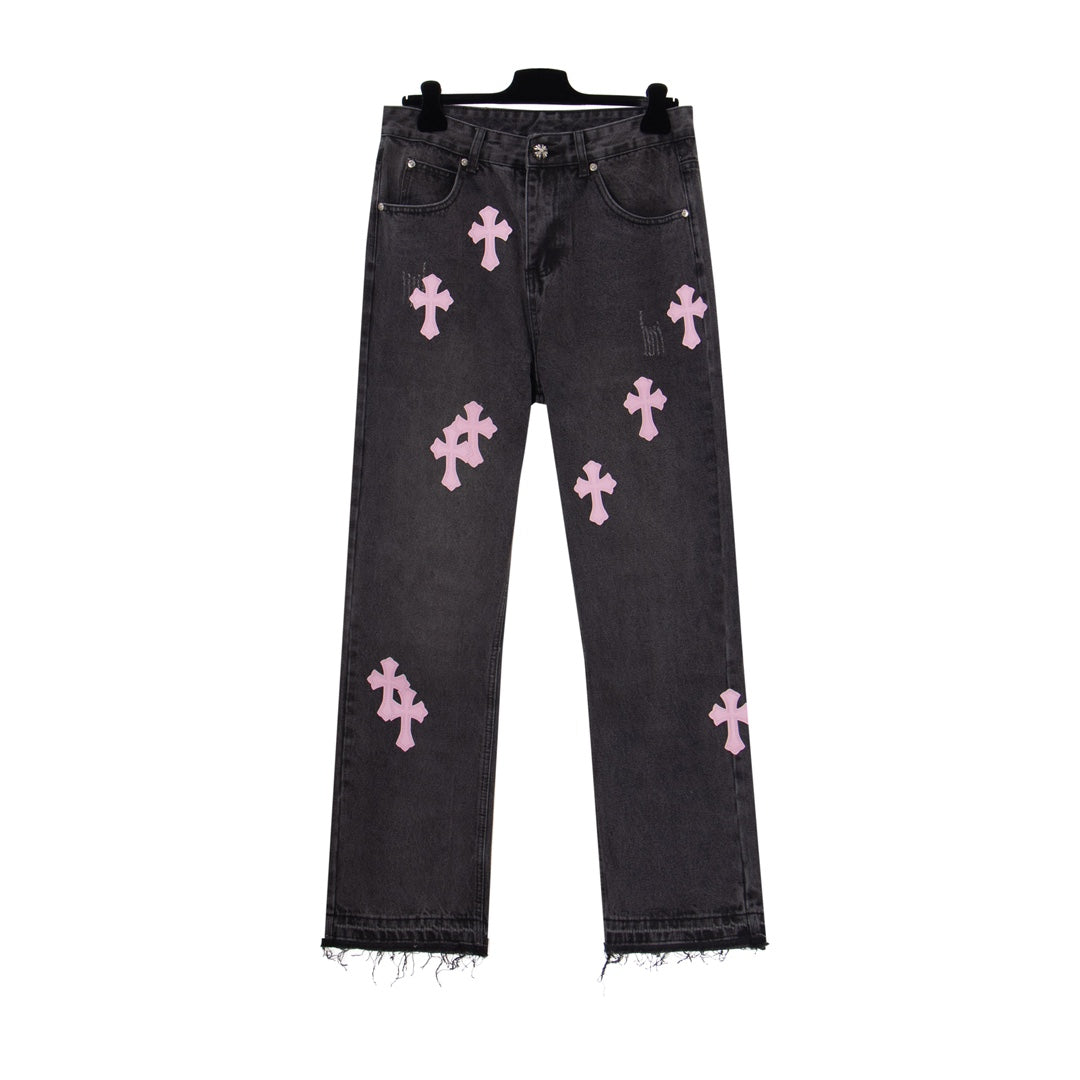 Chrome Hearts x Levis Pink Cross Patch Black Denim Jeans