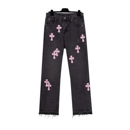 Chrome Hearts x Levis Pink Cross Patch Black Denim Jeans