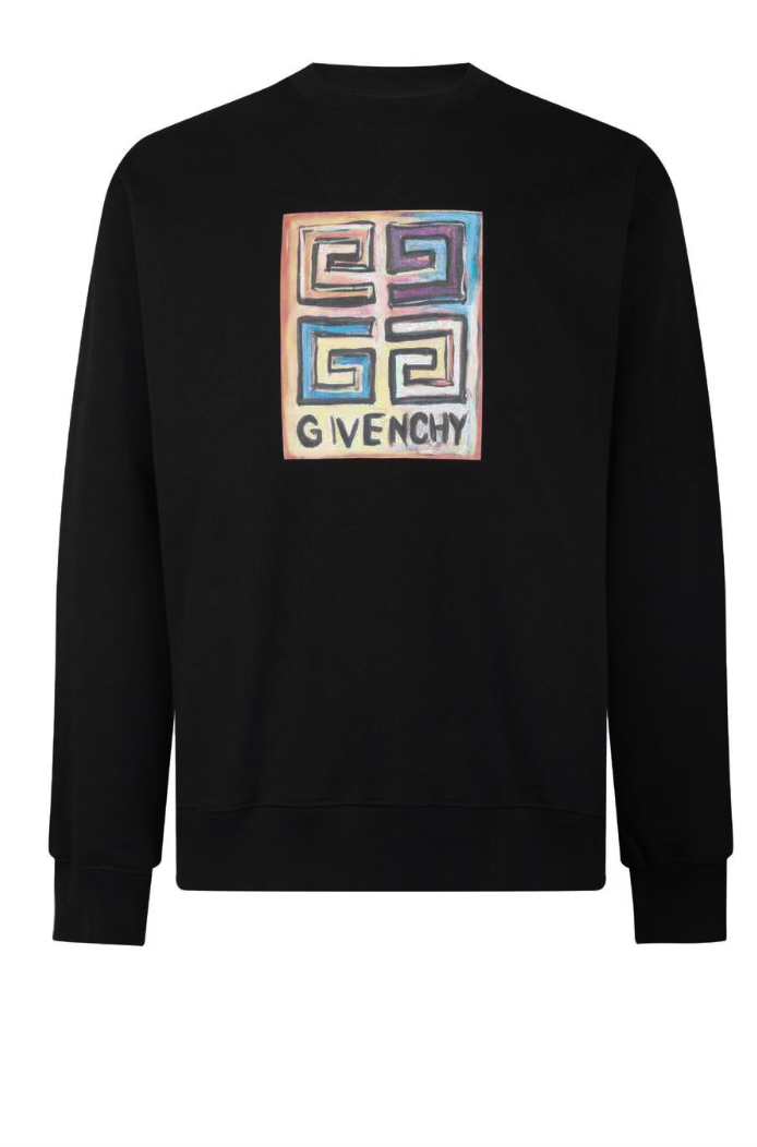 Givenchy Abstract Logo Graphic Black Crewneck Sweater