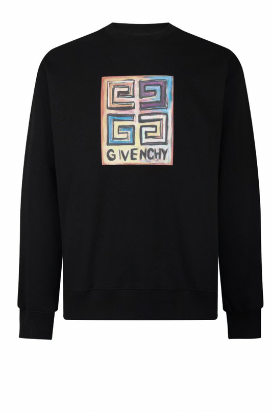 Givenchy Abstract Logo Graphic Black Crewneck Sweater