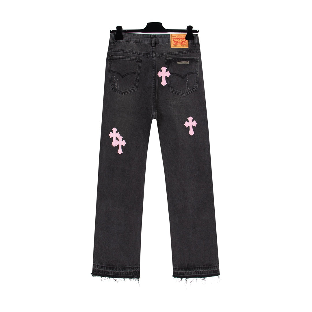 Chrome Hearts x Levis Pink Cross Patch Black Denim Jeans