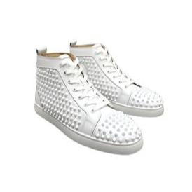 Christian Louboutin White Spike High Top Red Bottoms