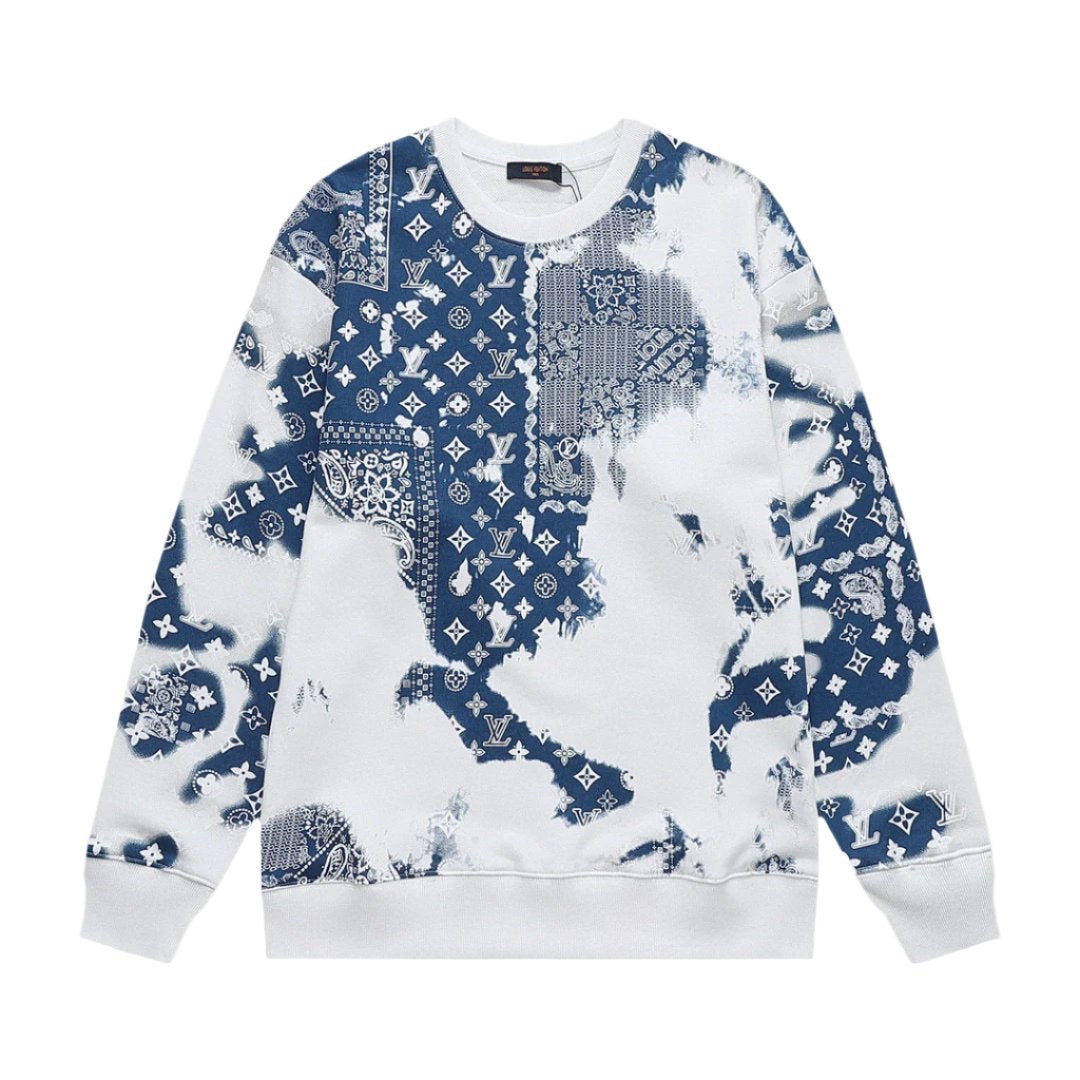 Louis Vuitton Blue Monogram Graphic Design White Sweater