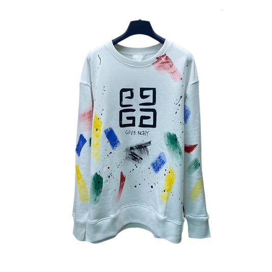 Givenchy Logo Brush Strokes White Crewneck Sweater