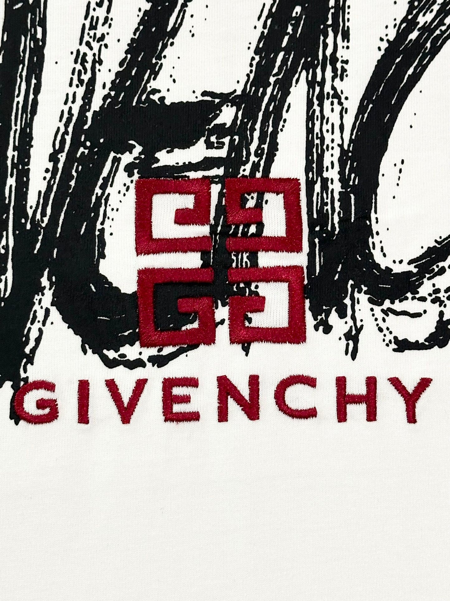 Givenchy Painted Design Red Embroidered Logo White T-Shirt